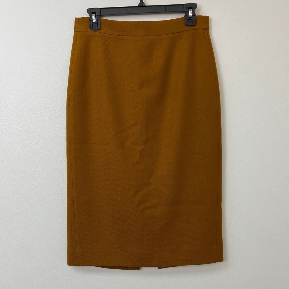 J.Crew, No. 3 Pencil Skirt 100% Wool Midi Skirt Mustard Camel Ochre Size 6 - Picture 3 of 14